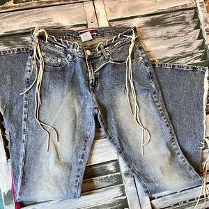 Z Cavaricci Flared Suede Lace-Up Denim Bell Bottoms Jeans Size 5